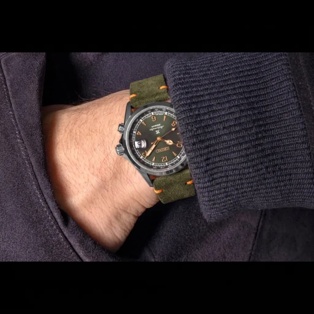Seiko Prospex Alpinist GMT on Suede strap