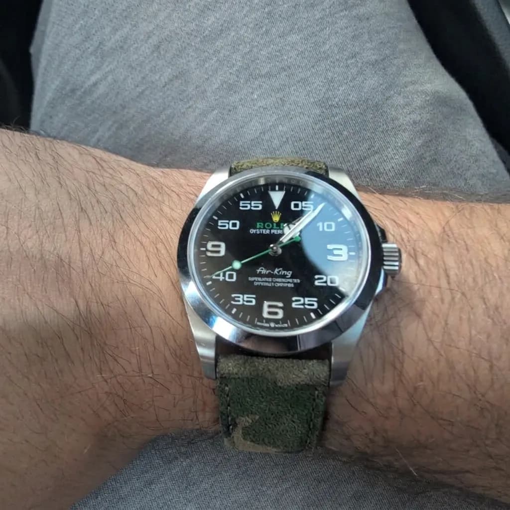 Rolex Air-King on Woods Camo Suede strap